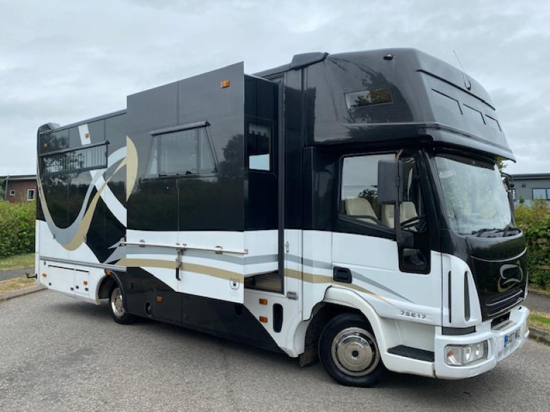 23-587-**NEW PRICE**  Beautiful 7.5 Ton 2007 Iveco Eurocargo 75E17 Coach built by Lehel coach builders. Stalled for 3. Smart luxurious living with large slide out. Sleeping for 4. Huge specification throughout. Only 28,337 Miles from new! Full tilt cab