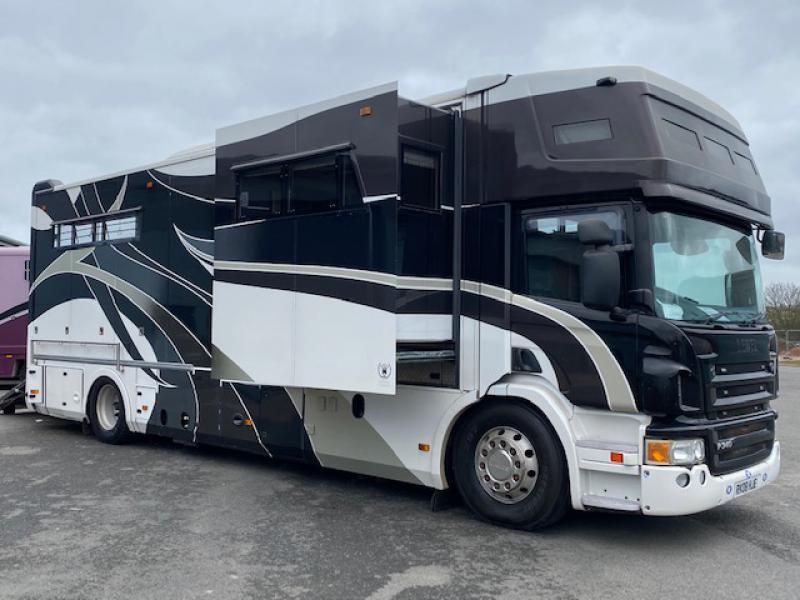 22-435-Beautiful 2008 Scania P340 Semi-Automatic. Coach built by Lehel coach builders. Stalled for 4/5 with luxury living, large slide out, twin pop ups, sleeping for up to 7 people. Huge specification. Pristine condition throughout.  STUNNING TRUCK!