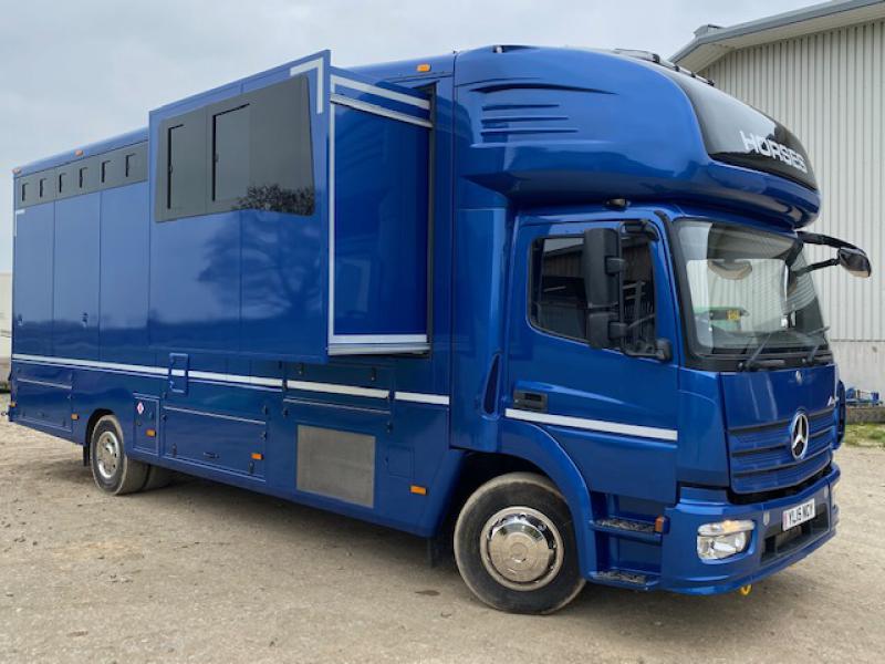 23-537-Brand New Build by Olympic Coach builders, mounted on a 15 Ton 2015 Mercedes Benz Atego chassis. Stalled for 4. Smart luxurious living with large slide out. Sleeping for 6. Huge specification. Stunning truck